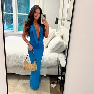 DRAPED HALTER MAXI DRESS- ELECTRIC BLUE